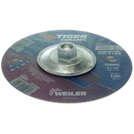 Weiler Type 27, 7 in Dia, 0.060 in Thick, Ceramic, 60 Grit 58312